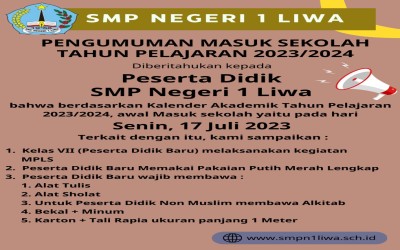 Pengumuman Awal Masuk SMPN 1 Liwa Tahun Ajar 2023/2024
